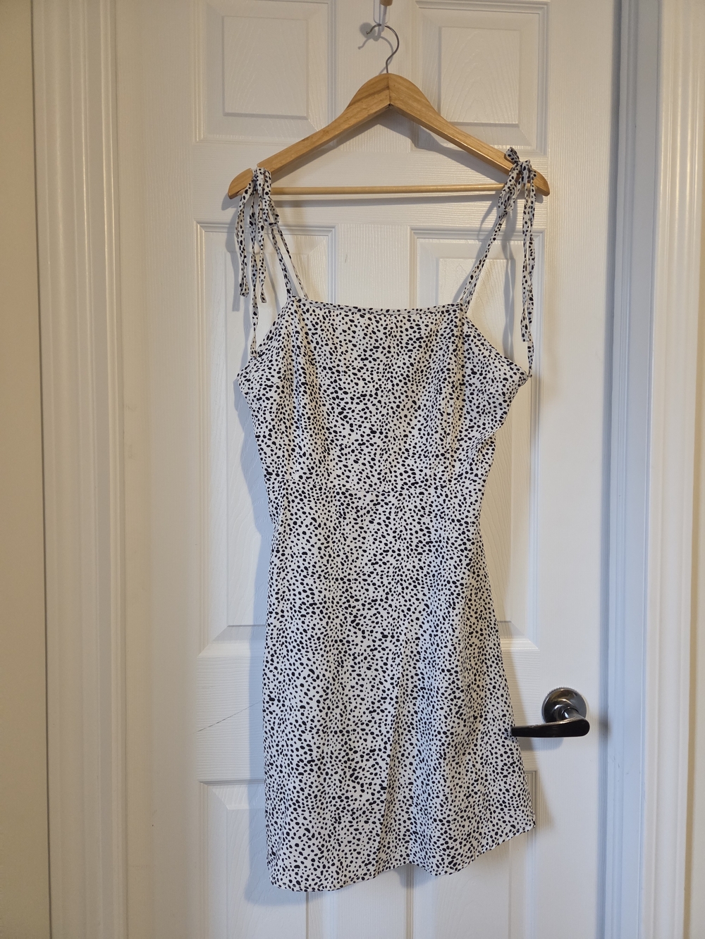 SHEIN White and Black Dalmatian Tie-Shoulder Mini Dress *NWOT